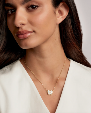 Haley Bow Short Pendant Necklace - Gold Ivory Mother of Pearl