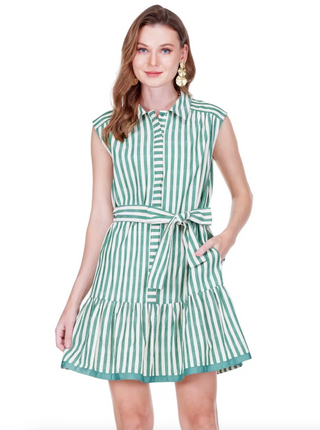Contrast Shirtdress - Green Stripe