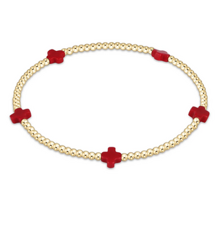 Signature Cross Small 2mm Gold Bracelet - Red