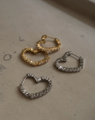 Diamond Heart Bijoux Hoops - Gold