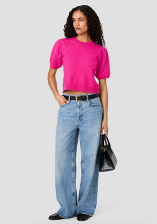 Yulia Knit Puff Sleeve Top - Cherry Rose