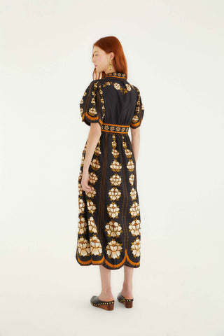 Embroidered Flowers Black Midi Dress - Embroidered Flowers Black