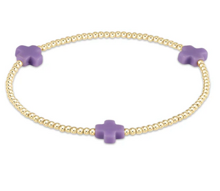 Signature Cross Small Gold Pattern 2MM Bead Bracelet - Purple