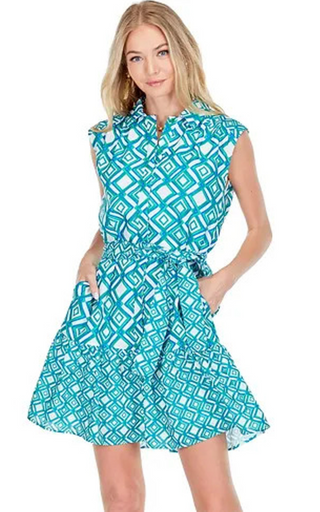 Contrast Print Shirt Dress - Emerald Cut