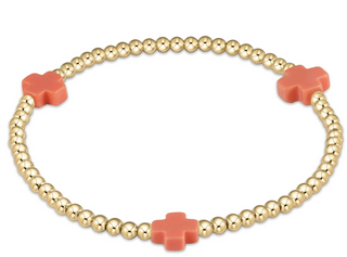 Signature Cross 3mm Gold Bracelet - Coral