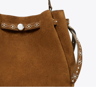 Romy Studded Suede Bucket Bag - Caramel
