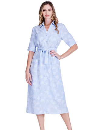 Split Collar Maxi Shirtdress - Soft Blue