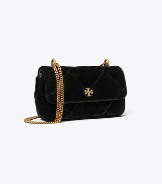 Kira Diamond Quilt Velvet Pave Mini Flap Bag - Black