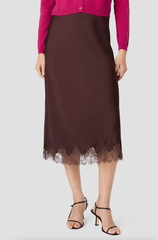 Ennis Satin Lace Midi Skirt - Cocoa Brown