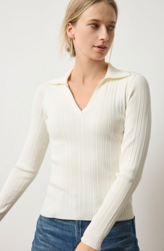 Long Sleeve Rib Henley Sweater - Cream