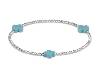 Signature Cross Sterling Pattern 3mm Bead Bracelet - Turquoise