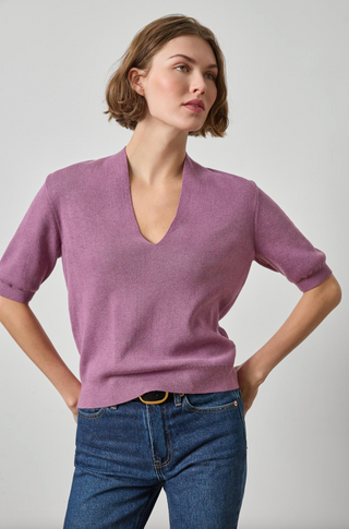 V-Neck Elbow Sleeve Sweater - Dewberry