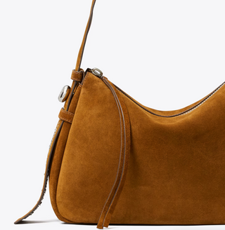 Romy Studded Suede Shoulder Bag - Caramel