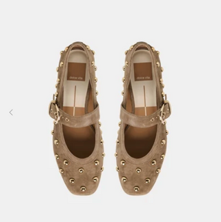 Mikel Stud Flat - Olive Suede