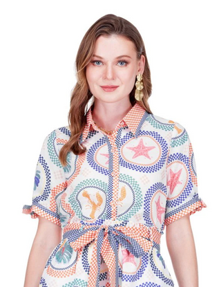 Sleeve Tie Blouse - Tropical Medallions