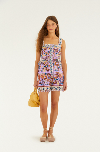 Flower Tiles Lilac Romper - Flower Tiles Lilac