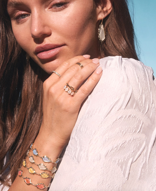 Adriana Scallop Frame Drop Earrings - Gold Light Pink Iridescent Abalone