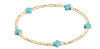 EGirl Signature Cross Small Gold Pattern 2mm Bead Bracelet - Turquoise