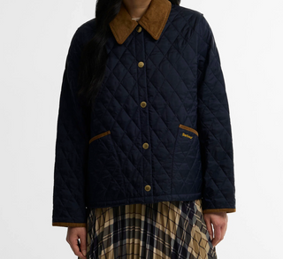 Barbour Icons Cropped Liddesdale Quilted Jacket - Dark Navy / Birchwood