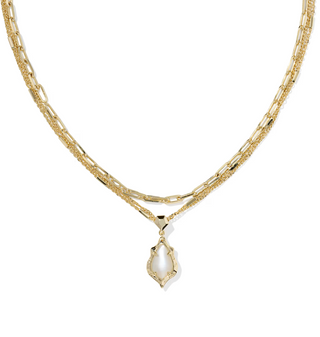 Adriana Scallop Frame Multi Strand Necklace - Gold - Natural Mother of Pearl
