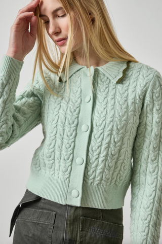 Long Sleeve Polo Cardigan - Winter Mint