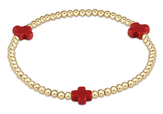 Signature Cross Gold Pattern 3mm Bead Bracelet - Red