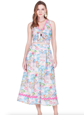 Button Front Rac Rig Skirt - Coastal Dream