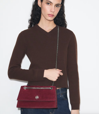 Kira Turnlock Suede Shoulder Bag - Merlot