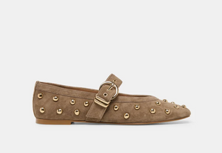 Mikel Stud Flat - Olive Suede