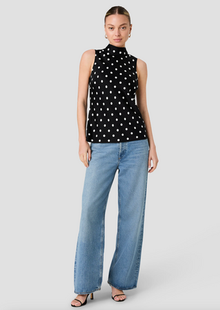 Ennis Satin Polka Dot Sleeveless Bow Top - Polka Dot