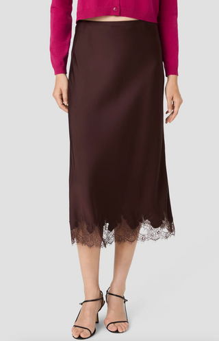 Ennis Satin Lace Midi Skirt - Cocoa Brown
