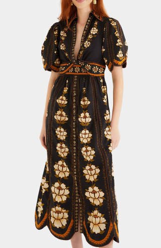 Embroidered Tapestry Sand Long Sleeve Mini Dress - Embroidered Tapestry Sand