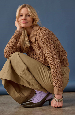 Textured Polo Sweater - Hazelnut