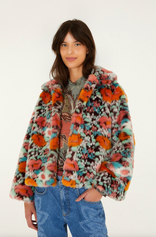Floral Faux Fur Jacket - Multi