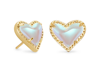 Ari Heart Stud Earring - Gold Dichroic Glass