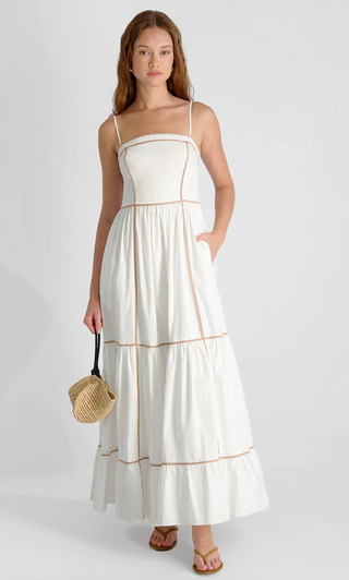 Cambrina Cotton Contrast Trim Maxi Dress - Summer White Almond