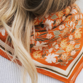100% Silk Bandana Scarf - Botanical Garden Floral Western