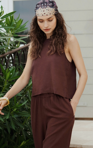 Sloane Linen Top - Chocolate Cherry