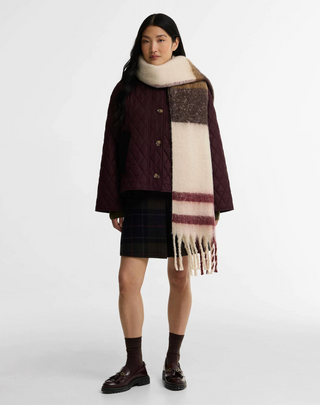 Isla Tartan Boucle Scarf - Ecru Muted Tartan