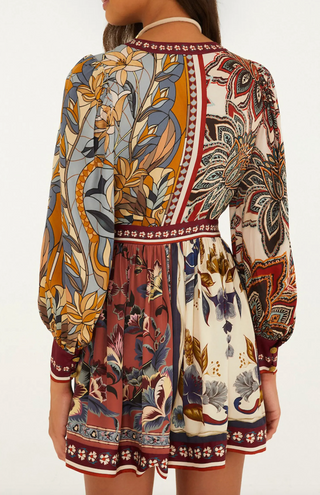Stained Glass Beauty Mixed Scarves Mini Dress - Soft Blue