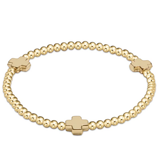Signature Cross Gold Pattern 3MM Bead Bracelet - Gold