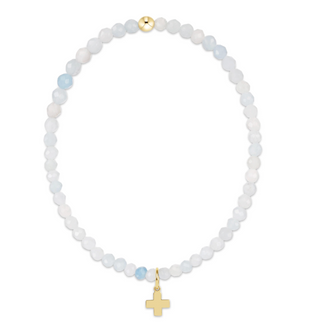 Classic Aquamarine 3mm Bracelet - Signature Cross Gold Charm