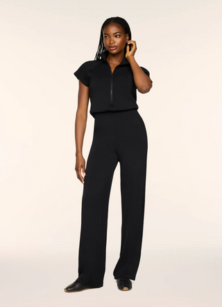 Spanx Airessentials Pintuck Half Zip Jumpsuit - Very Black