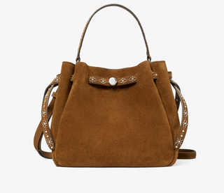 Romy Studded Suede Bucket Bag - Caramel