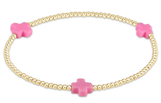Signature Cross Gold Pattern 2mm Bead Bracelet - Bright Pink