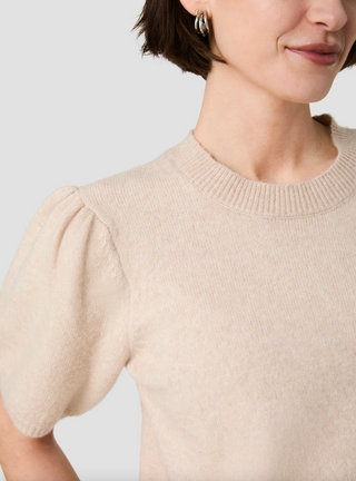 Yulia Knit Puff Sleeve Top - Oatmeal Melange