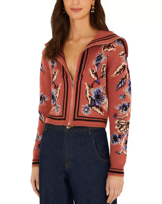 Floral Beauty Tapestry Knit Cardigan - Blush Pink