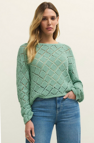 Hullen Crochet Sweater - Crystal Green