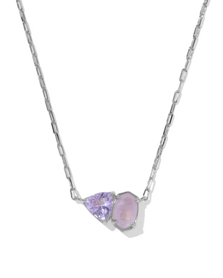 Tatum Short Pendant Necklace - Silver - Purple Mix