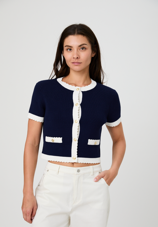 Bennet Rib Knit SS Top - Marine-Summer White